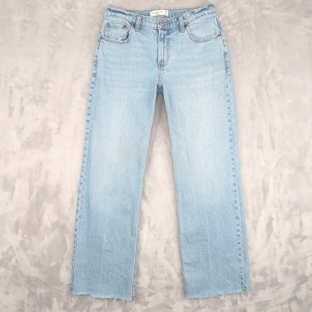 Abercrombie Fitch Baggy Jeans Women 26/2S Fit 28x28.5 Low Rise Wide Leg Raw Hem